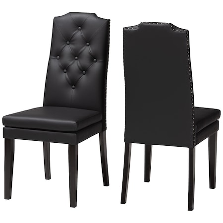 Baxton Studio Black Faux Leather Button-Tufted Nail heads Trim Dining Chair 120-6599
